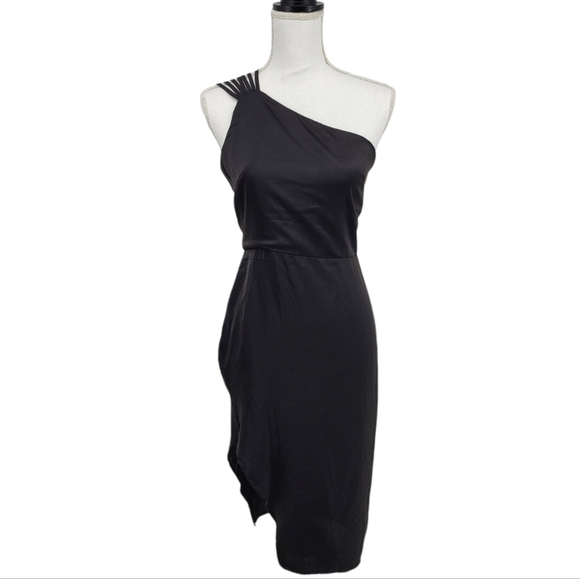 Boohoo Black Strappy Back One Shoulder Midi Dress Size 8 - Picture 1 of 17